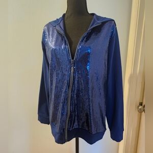 Quacker Factory Blue Sweatshirt with Full-Length Zipper